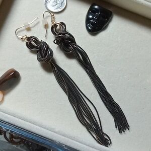 Twisted Chain Tassel Earrings | Black & Bronze Metallic | Bold Statement Dangle